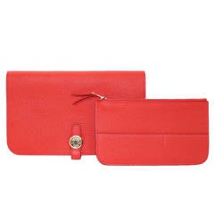 Hermes Vermillion Togo Leather Dogon Combined Wallet- RED color