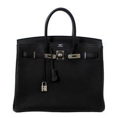 Hermes BLACK 35 cm BIRKIN BAG- Togo Leather PHW with T stamp