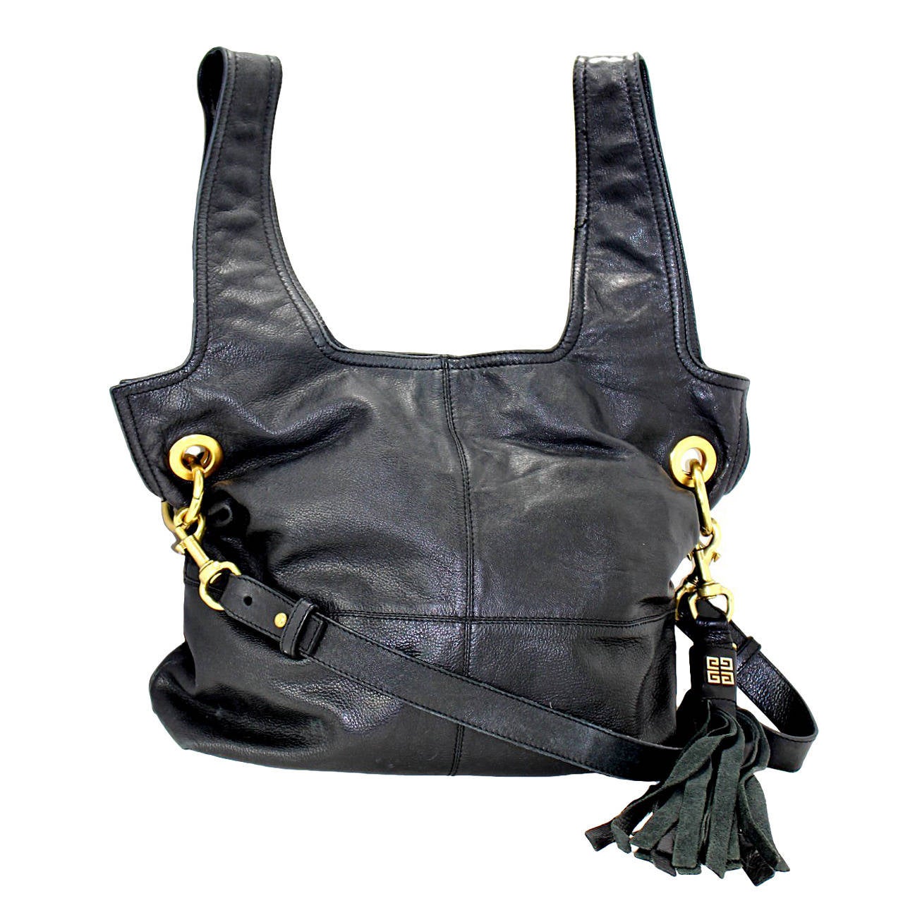 Givenchy Black Tasseled Leather Crossbody Hobo For Sale