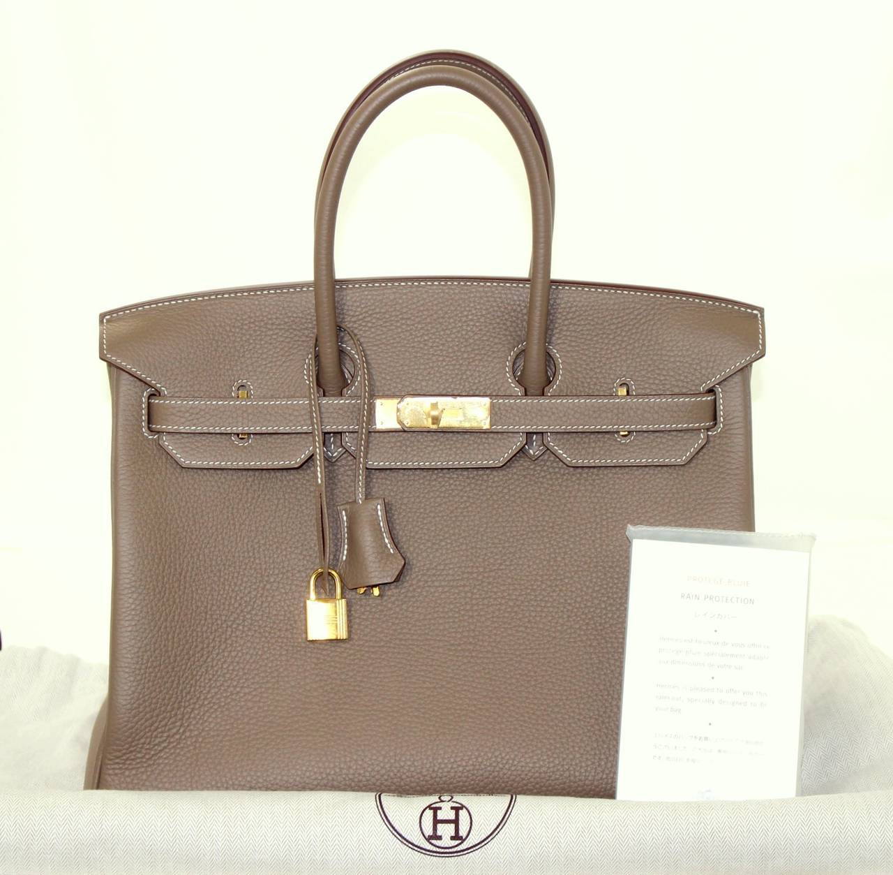 HERMES Etoupe Clemence Birkin Bag- Taupe Color with Gold HW 35 cm 3