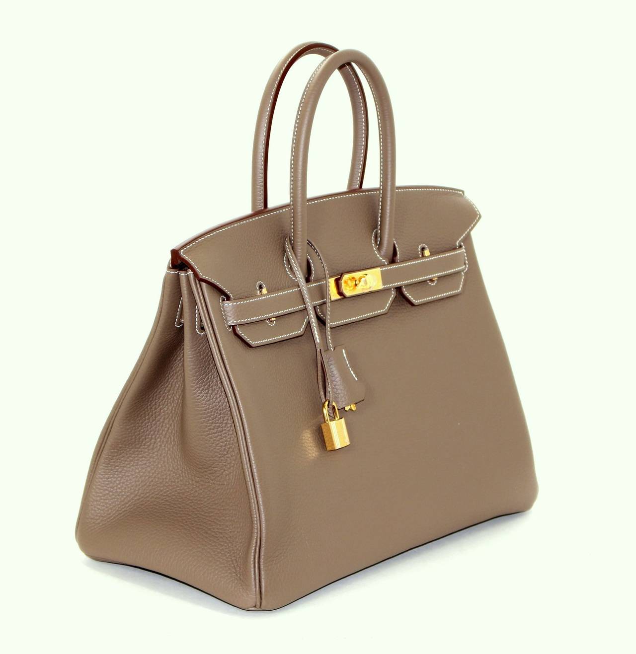 HERMES Etoupe Clemence Birkin Bag- Taupe Color with Gold HW 35 cm at 1stdibs
