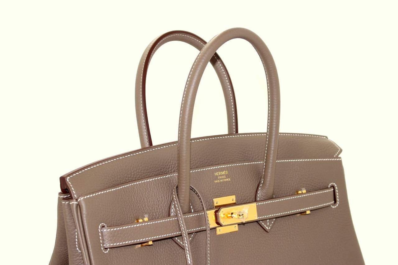HERMES Etoupe Clemence Birkin Bag- Taupe Color with Gold HW 35 cm ...  