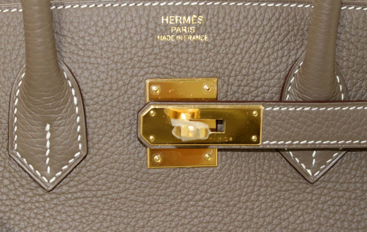 HERMES Etoupe Clemence Birkin Bag- Taupe Color with Gold HW 35 cm In New Condition In New York City & Hamptons, NY