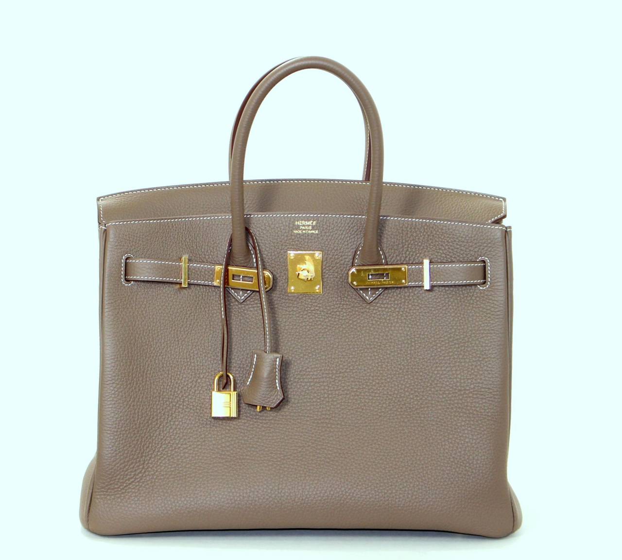Women's HERMES Etoupe Clemence Birkin Bag- Taupe Color with Gold HW 35 cm