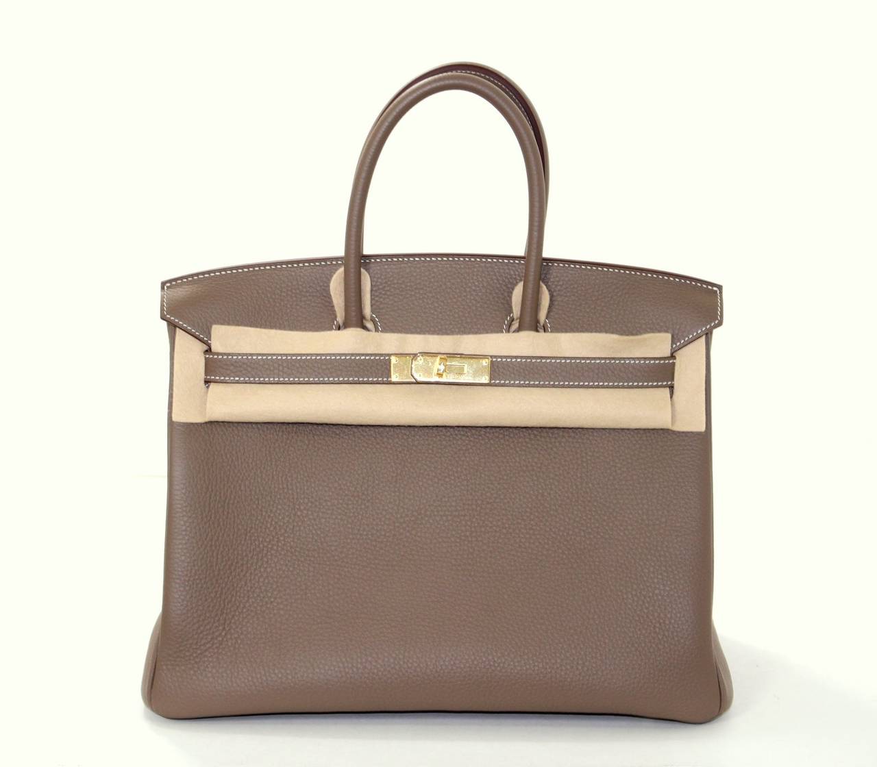 HERMES Etoupe Clemence Birkin Bag- Taupe Color with Gold HW 35 cm 2