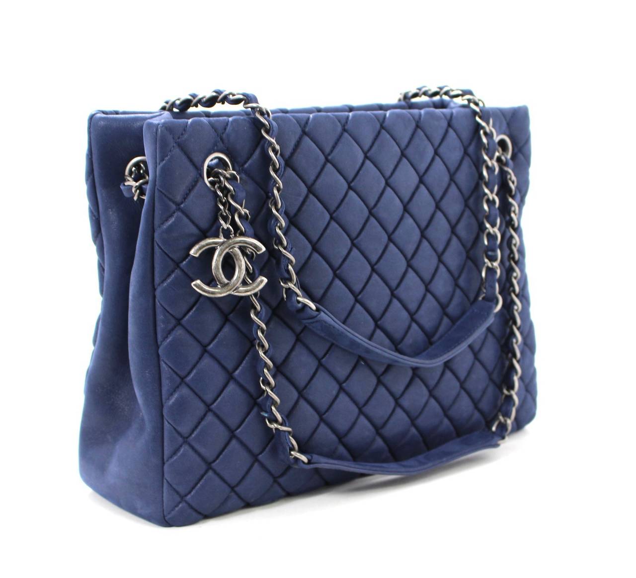 Chanel Cobalt Blue Leather Tote In New Condition In New York City & Hamptons, NY