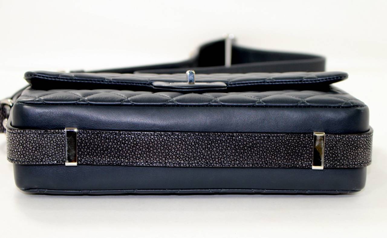 Women's Chanel Grey Lambskin Cross Body Flap Bag with Stingray Beaded Strap For Sale