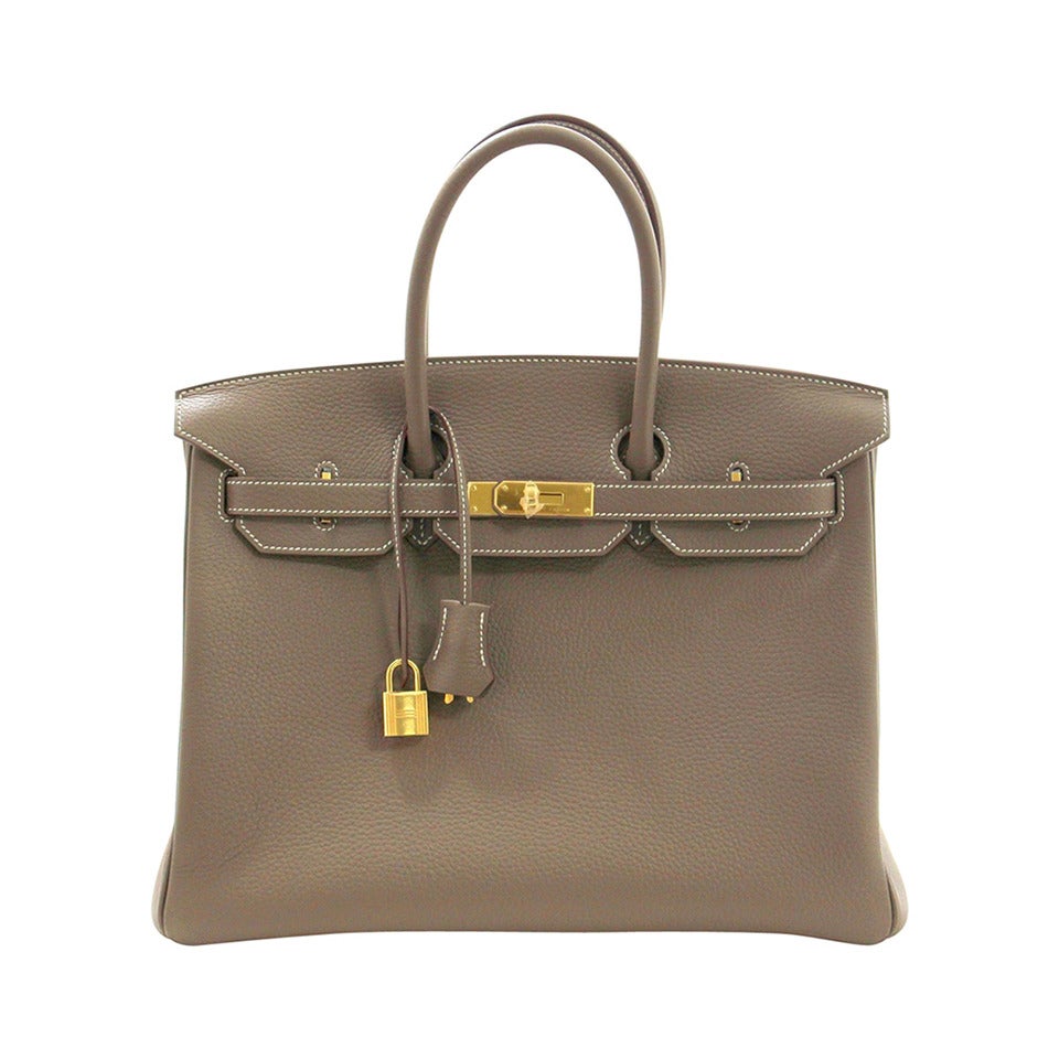 HERMES Etoupe Clemence Birkin Bag- Taupe Color with Gold HW 35 cm