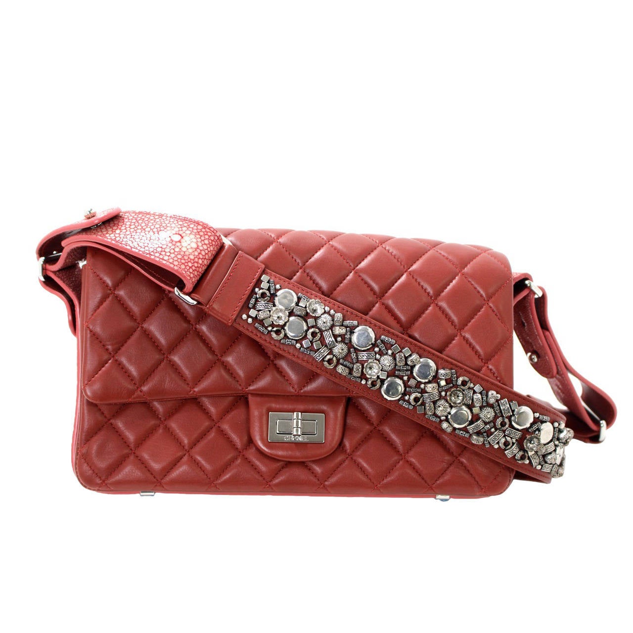 Chanel Red Leather Beaded Strap Crossbody Flap Bag For Sale