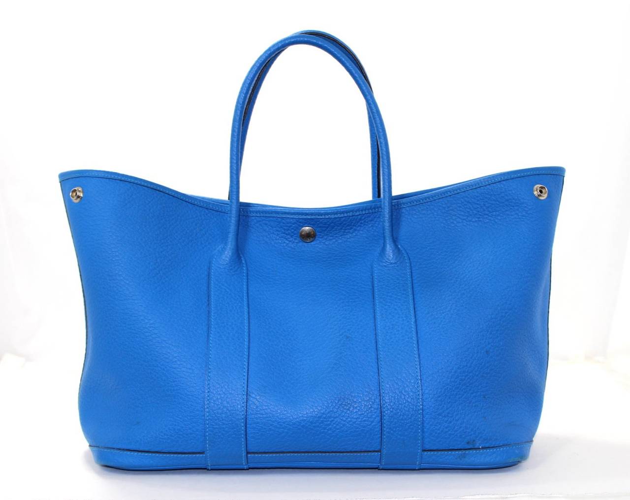 HERMES All Leather Garden Party Tote- Blue Electrique Fjord, 36 cm ...  