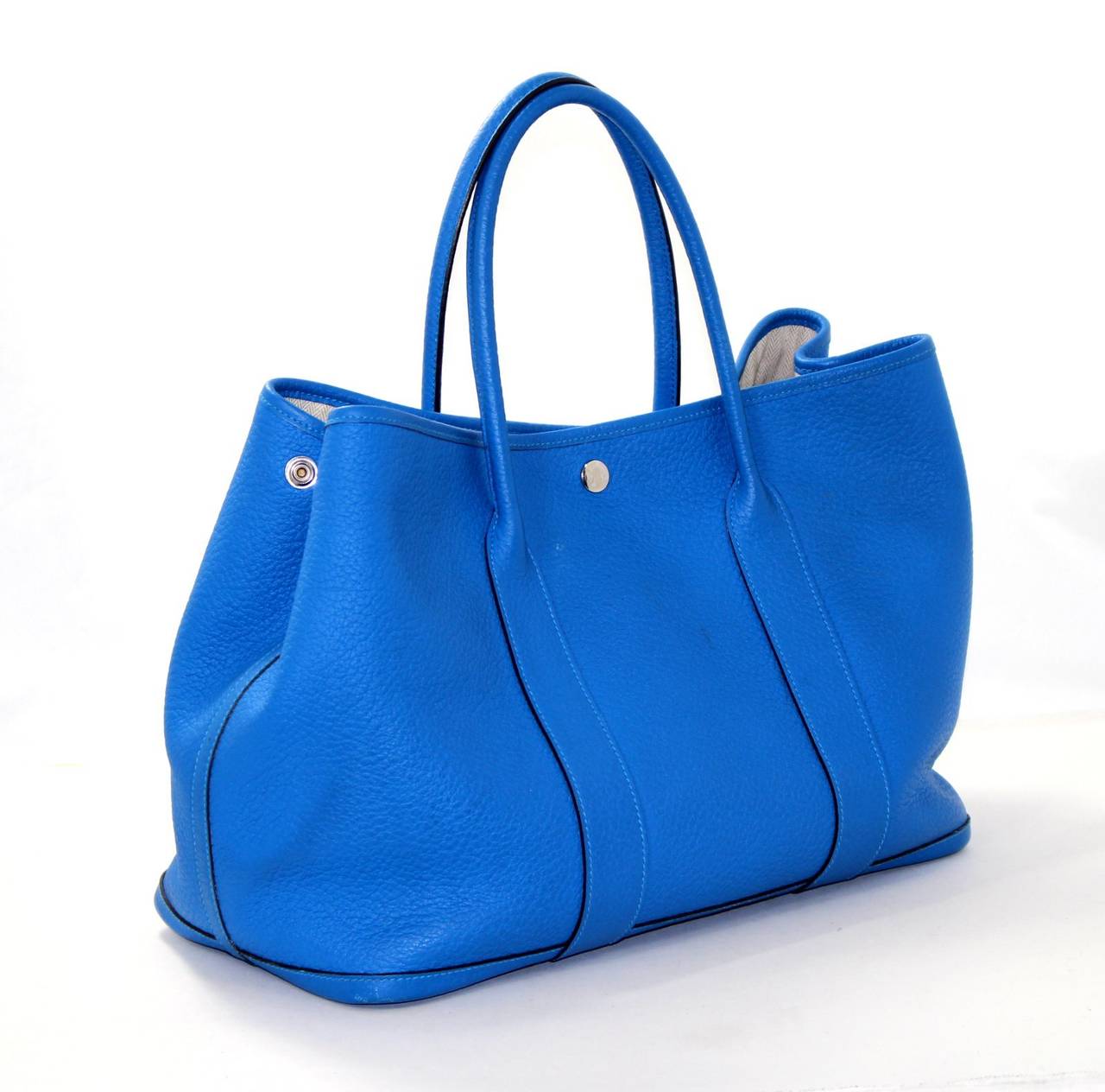 HERMES All Leather Garden Party Tote- Blue Electrique Fjord, 36 cm at ...