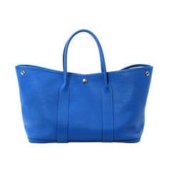 HERMES All Leather Garden Party Tote- Blue Electrique Fjord, 36 cm