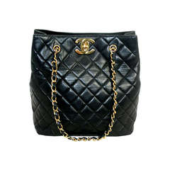 Chanel Vintage Black Quilted  Leather Tote Bag