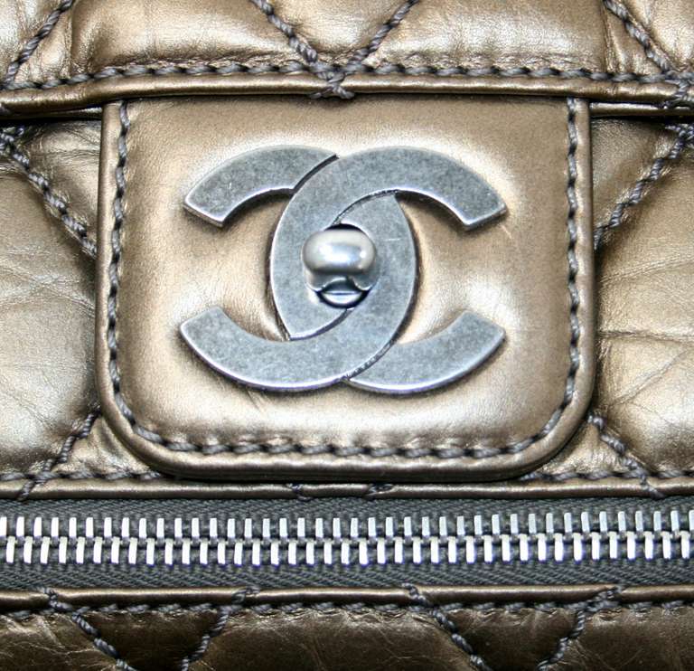 Chanel Distressed Gold Leather PNY Expandable Zip Flap Bag 3