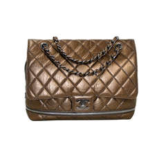 Chanel Distressed Gold Leather PNY Expandable Zip Flap Bag