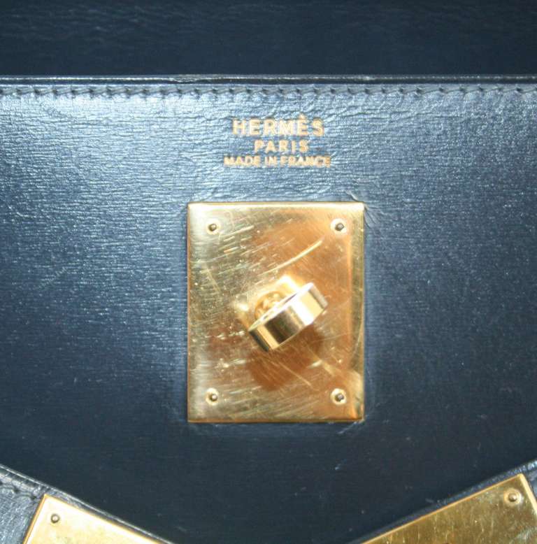 Hermès Vintage Marine Box Calf 32 cm Sellier Kelly  with Gold Hardware 2