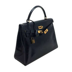 Hermès Vintage Black Box Calf 32 cm Kelly Bag