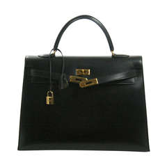 Hermès Vintage Black Box Calf 35 cm Kelly Bag