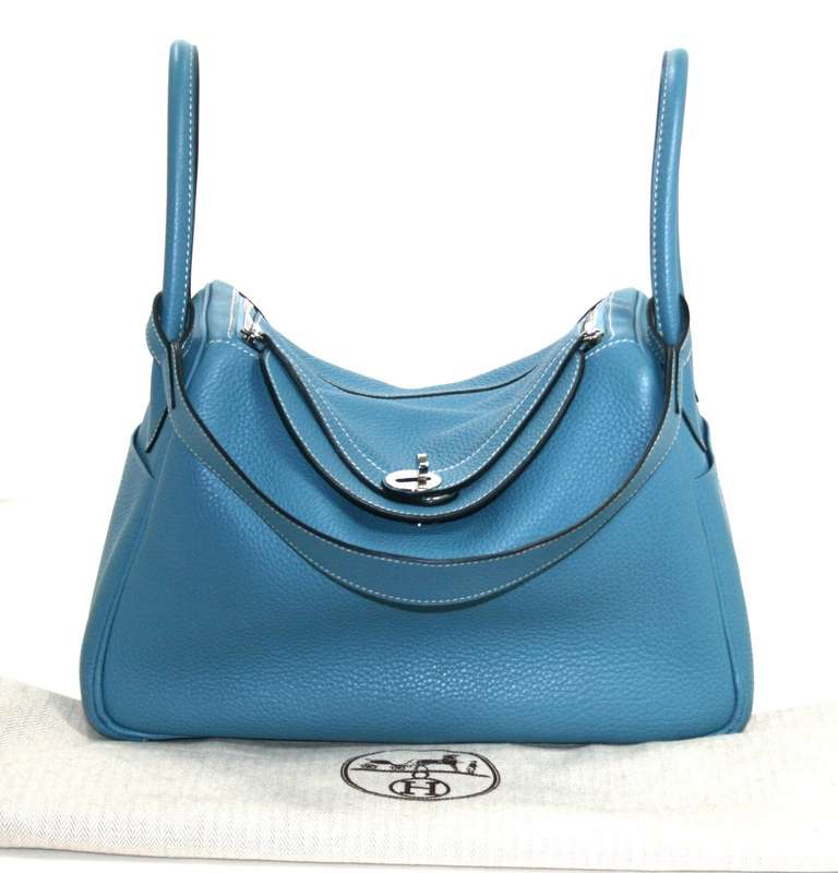 Hermès Blue Jean Clemence Leather 30 cm Lindy Bag 6
