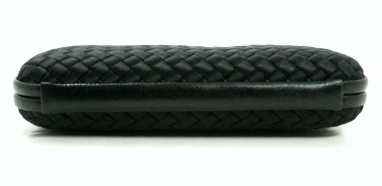 Bottega Veneta Black Satin Long Knot Clutch with Ayers Skin Trim In Excellent Condition In New York City & Hamptons, NY