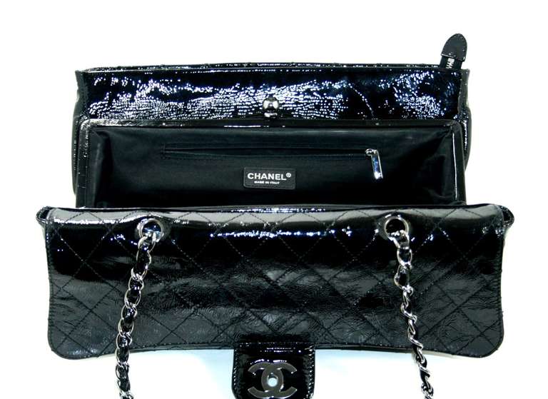 Chanel Black Patent Leather Large Ritz Flap Bag 1