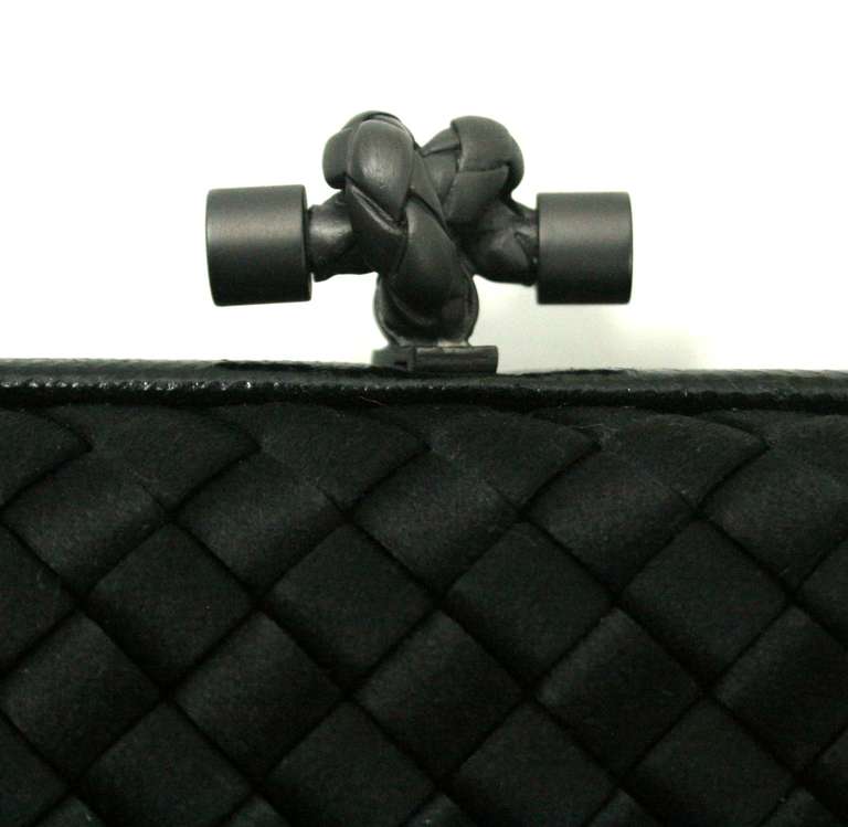 Women's Bottega Veneta Black Satin Long Knot Clutch with Ayers Skin Trim