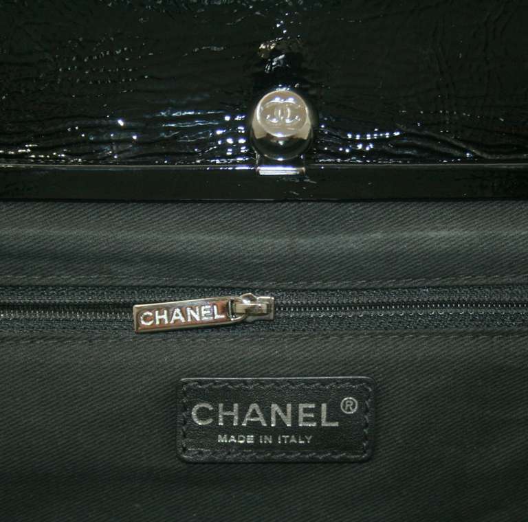 Chanel Black Patent Leather Large Ritz Flap Bag 2