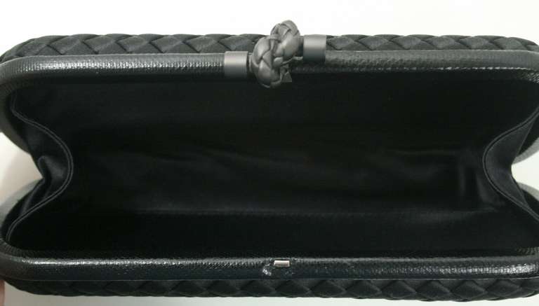 Bottega Veneta Black Satin Long Knot Clutch with Ayers Skin Trim 2