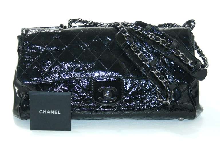 Chanel Black Patent Leather Large Ritz Flap Bag 4