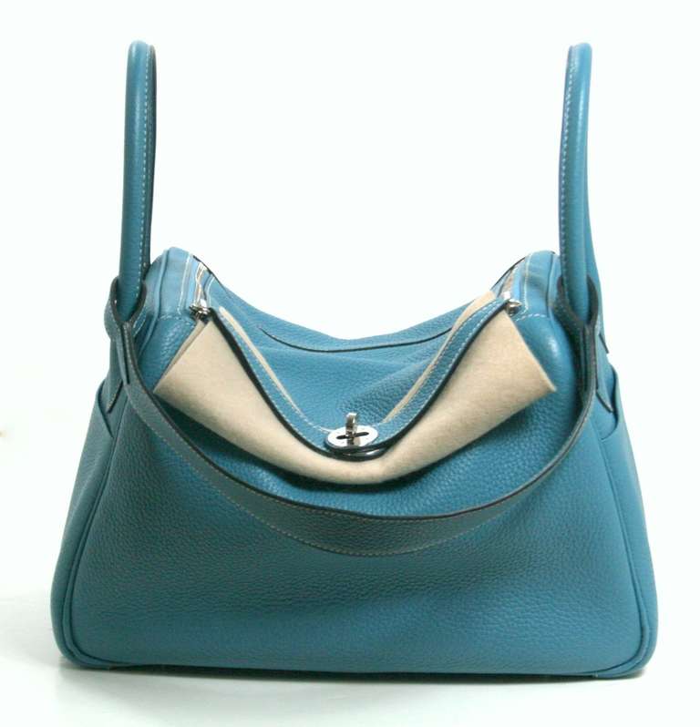 Hermès Blue Jean Clemence Leather 30 cm Lindy Bag 5