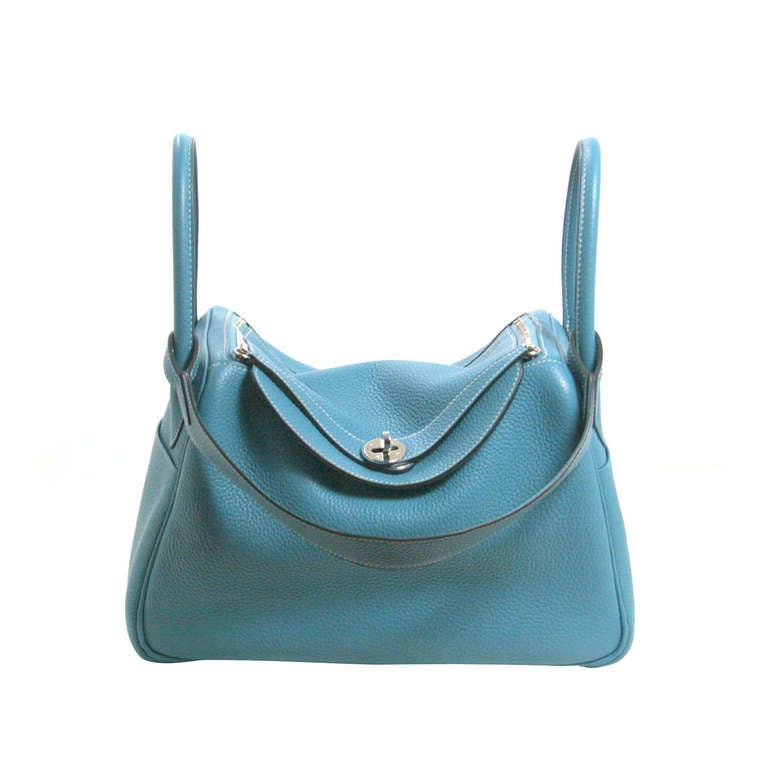 Hermès Blue Jean Clemence Leather 30 cm Lindy Bag