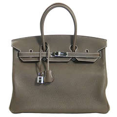 Hermès 35 cm Etoupe Clemence Leather Birkin Bag