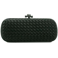 Bottega Veneta Black Satin Long Knot Clutch with Ayers Skin Trim