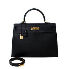 Hermes Black Kelly Sellier- Epsom Leather GHW  in 35 cm size