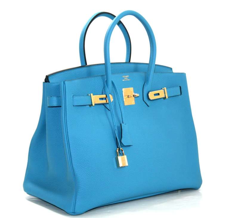 Hermes Birkin Bag in Turquoise Togo Leather Gold Hardware, 35 cm size In New Condition In New York City & Hamptons, NY