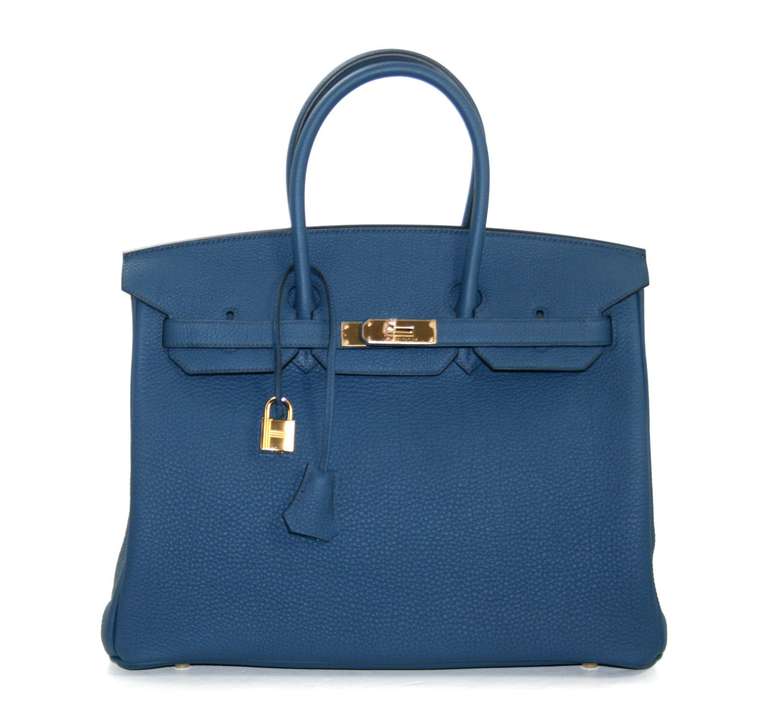 Women's Hermès Bleu de Prusse Togo 35 cm Birkin with Gold HW For Sale