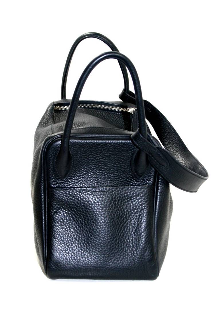 Women's Hermes 30 cm Black Clemence Lindy Bag with Palladium