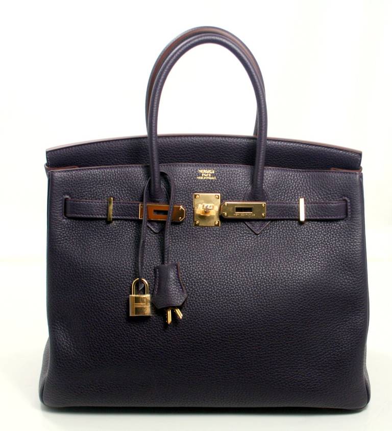 Hermès Raisin Clemence 35 cm Birkin Bag with Gold HW 3