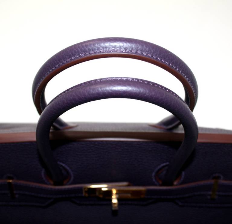 Herms Raisin Clemence 35 cm Birkin Bag with Gold HW at 1stdibs