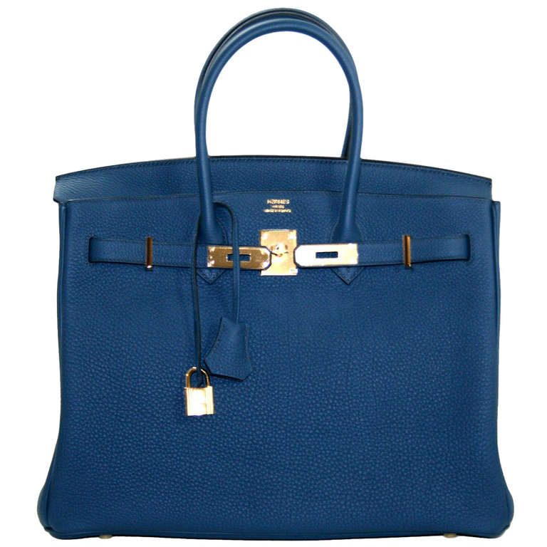Hermès Bleu de Prusse Togo 35 cm Birkin with Gold HW For Sale
