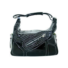 Tods Black Crinkled Patent Leather Miky Shoulder Bag