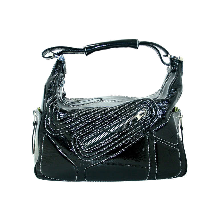 Tods Black Crinkled Patent Leather Miky Shoulder Bag For Sale