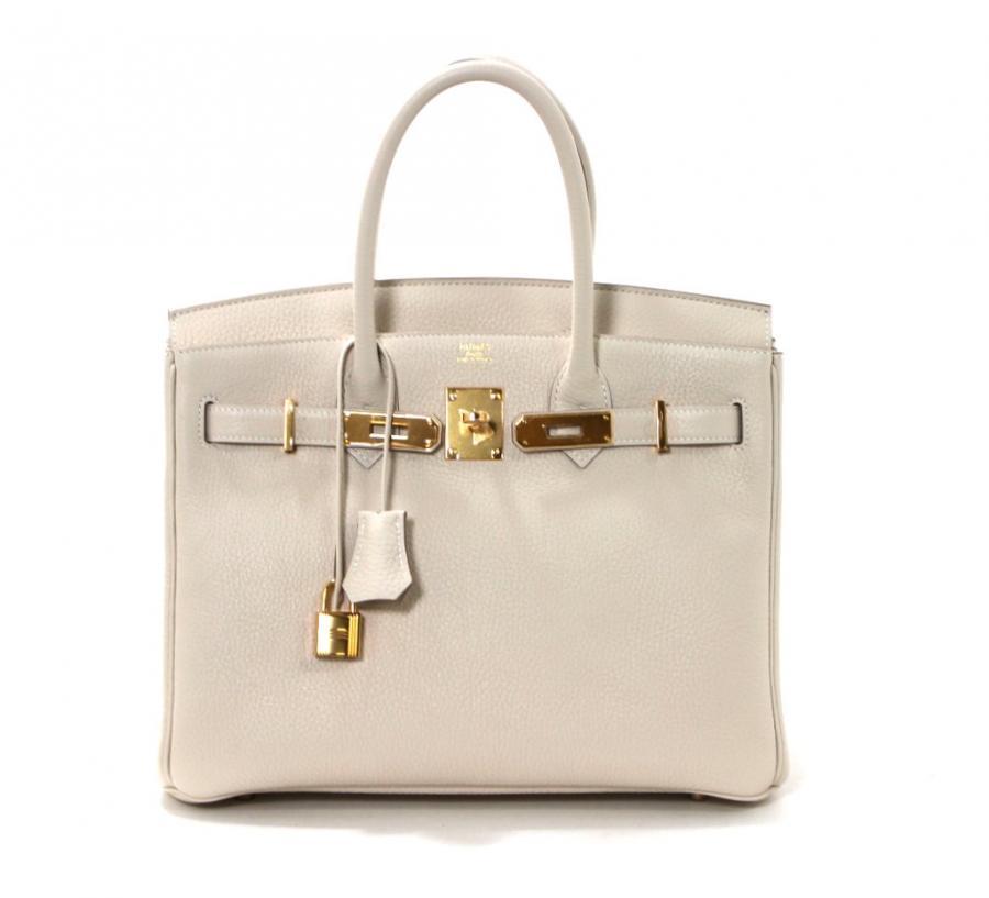 Hermes Birkin Bag in Craie Clemence with Gold- Bone color 30 cm In New Condition In New York City & Hamptons, NY