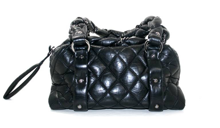 Chanel Black Lambskin Lady Braid Small Tote Satchel Bag In Excellent Condition In New York City & Hamptons, NY