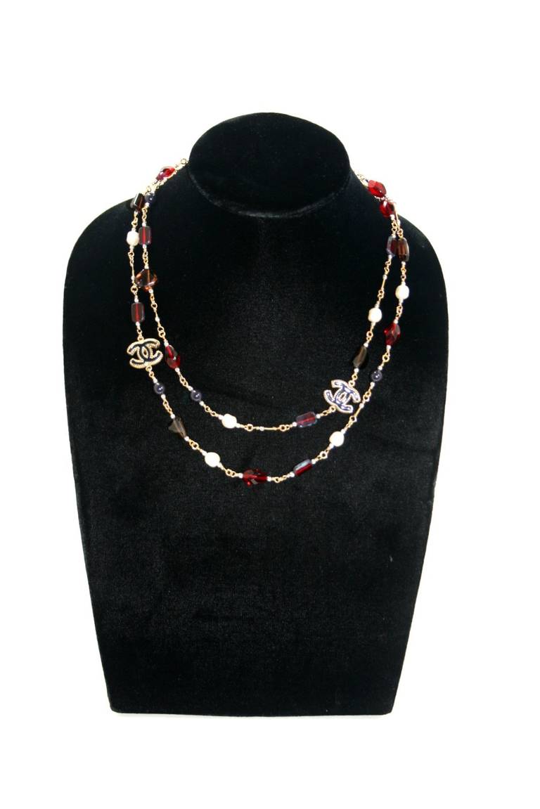 Women's Chanel Glass Bead and Pearl Long Necklace