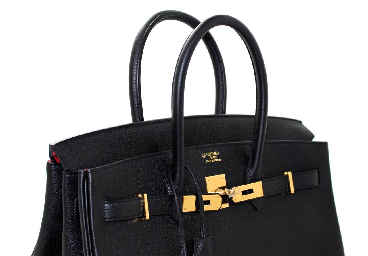 Hermès Horseshoe Birkin Bag in Black Togo with Rose Jaipur, 35 cm size. In New Condition In New York City & Hamptons, NY