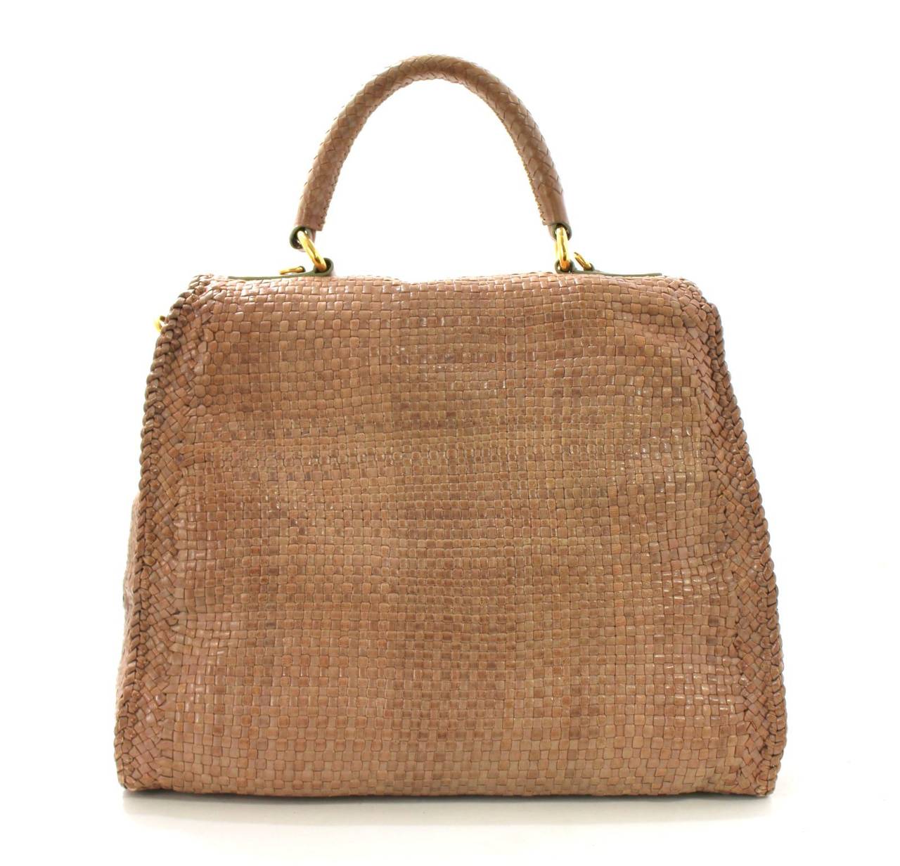 MINT condition, worn one time.  PRADA Agave Nude Goatskin Madras Top Handle Flap Bag- SOLD OUT
Beautifully unique PRADA is hand woven in neutral goatskin and may be carried as a top handle satchel or cross the body.
Warm nude and beige toned