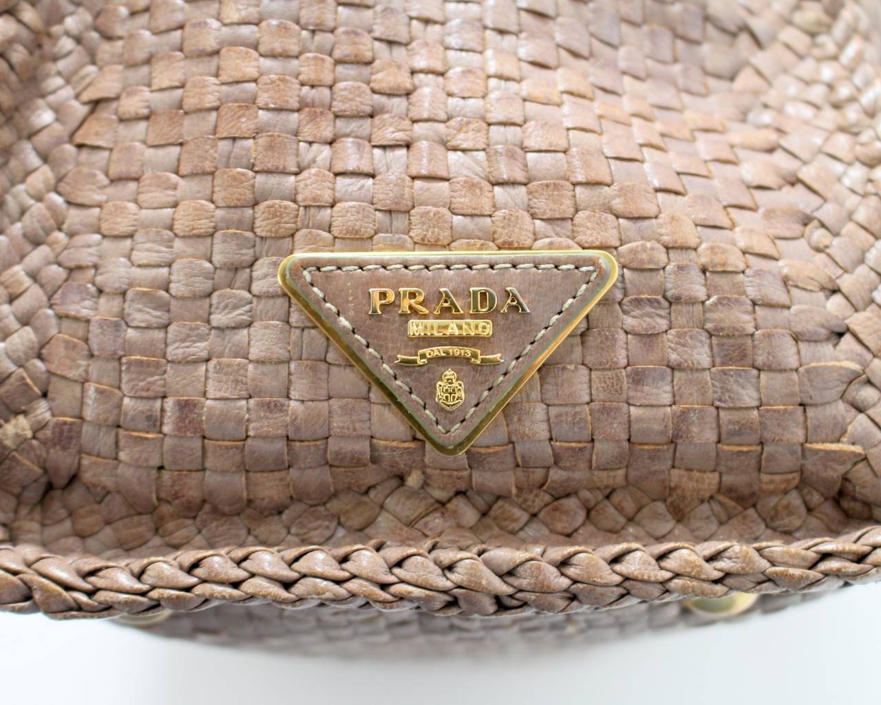 Prada Agave Woven Madras Top Handle Crossbody- Sold Out Nude color In Excellent Condition In New York City & Hamptons, NY