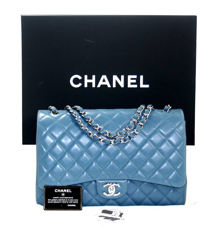 Chanel Blue Lambskin Maxi Shoulder Bag 6
