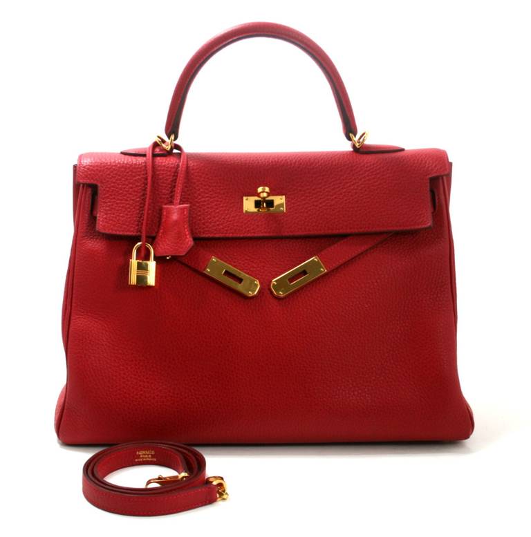 Hermès 35 cm Rouge Casaque Togo Leather Kelly Bag For Sale 6